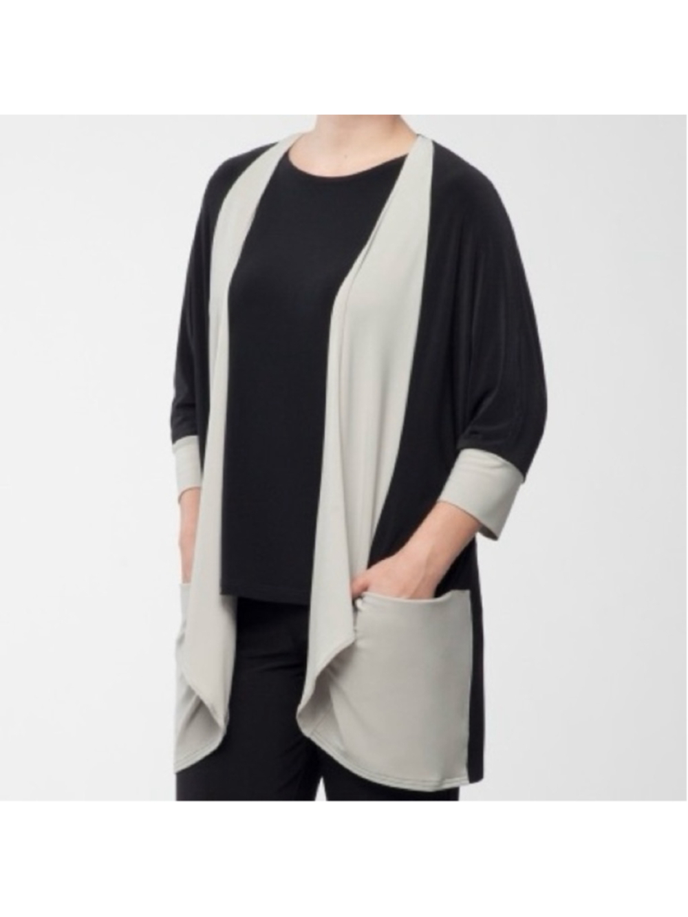 Sympli Matrix Cardi Size 2 Oatmeal/Black Open Front Signature Stretch